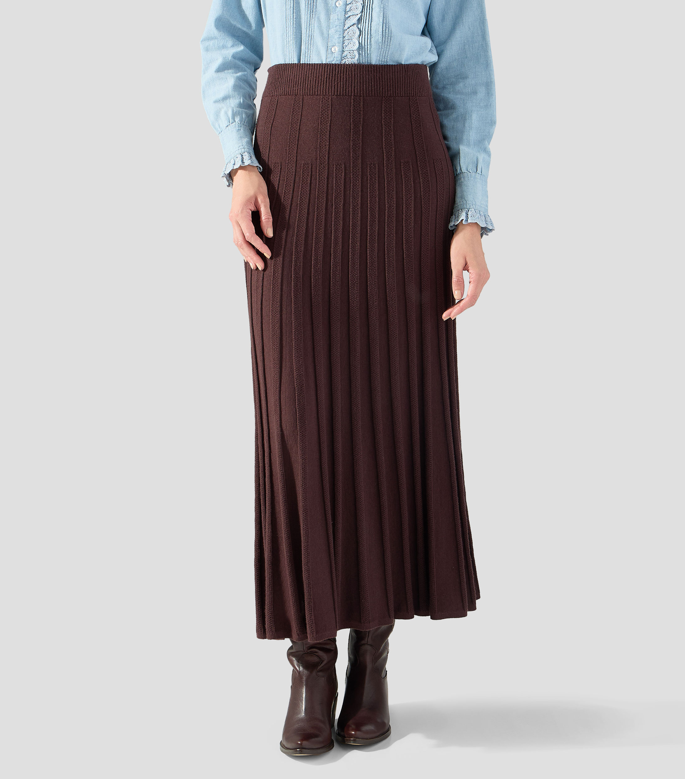 Falda midi de corte A lisa acanalada Mujer